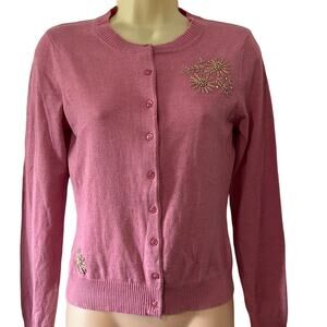 Bisou Bisou Michele Bohbot Pink Embellished Cardigan Sweater